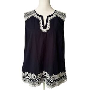 Talbots navy blue & white embroidered sleeveless top size LP